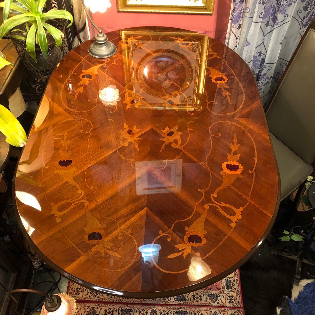 こうママ✨✨ 天板のみSaleヴィンテージ イタリアン象嵌オーバルテーブル