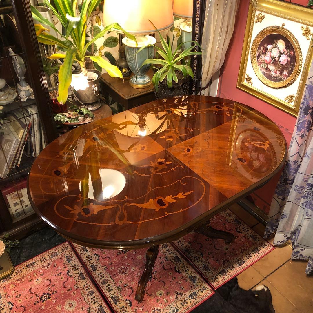 こうママ✨✨ 天板のみSaleヴィンテージ イタリアン象嵌オーバルテーブル
