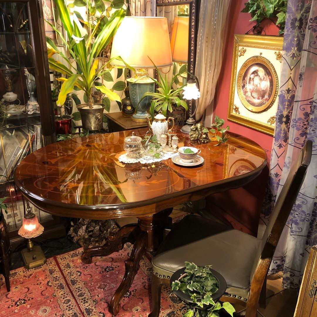 こうママ✨✨ 天板のみSaleヴィンテージ イタリアン象嵌オーバルテーブル