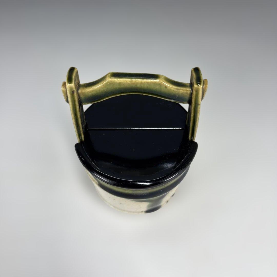 【中古品】山口錠鉄造　織部丸手桶茶入（共箱）USED〈税込・送料込〉