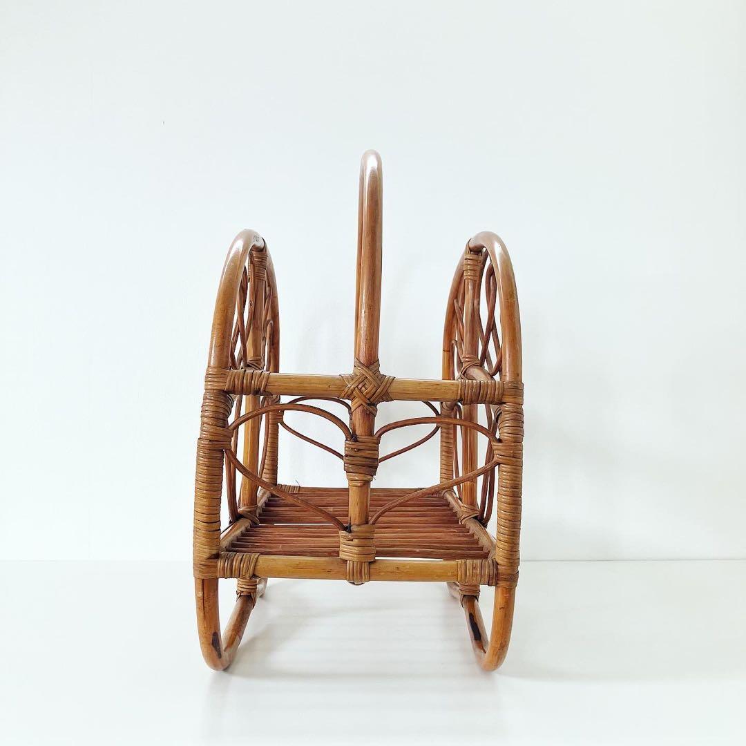 ラタン　籐　マガジンラック　モダンビンテージ　雑貨　ブロカント