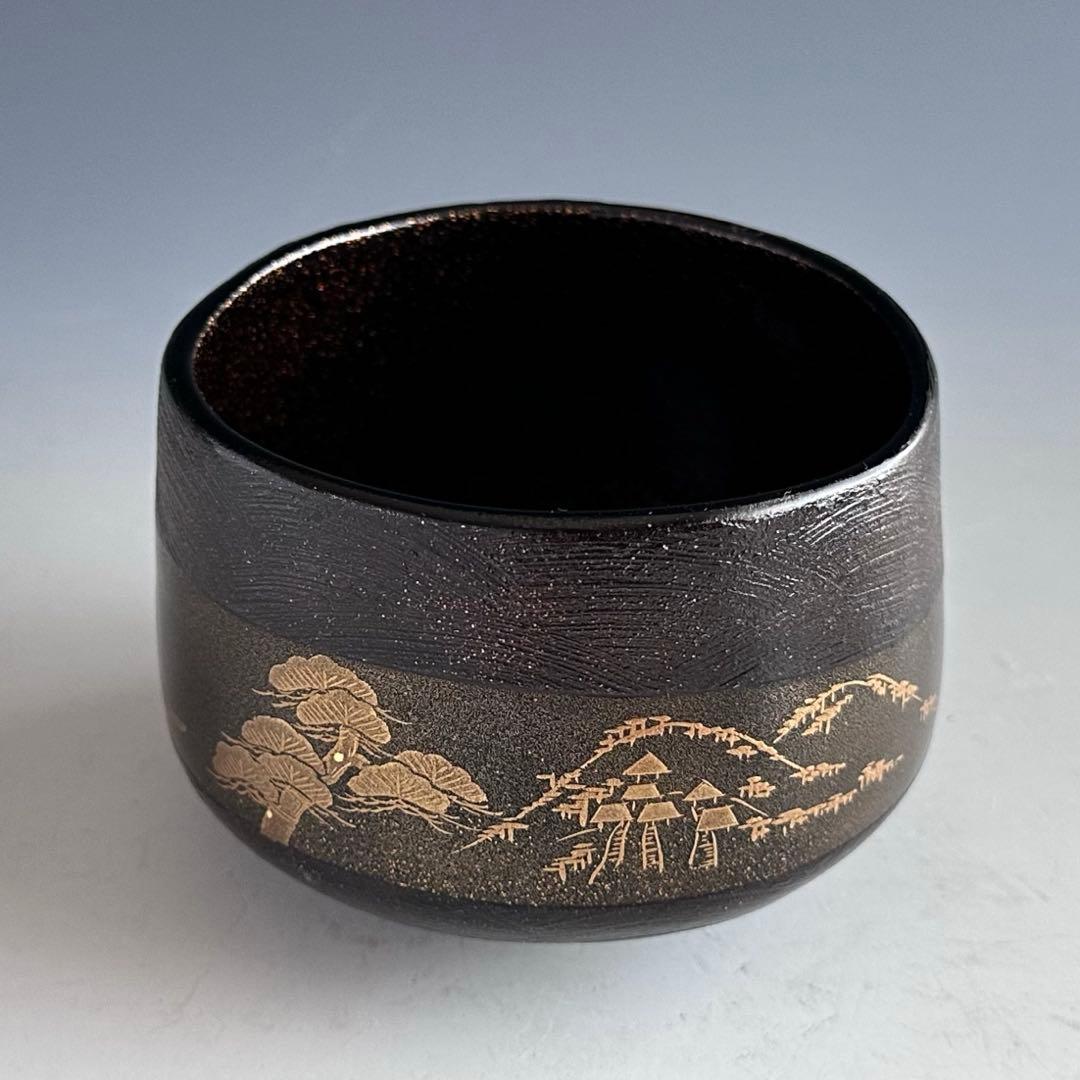 茶道具 乾漆 山寺絵 茶碗 吉田華正 共箱 加賀蒔絵 山形 松尾芭蕉 奥の