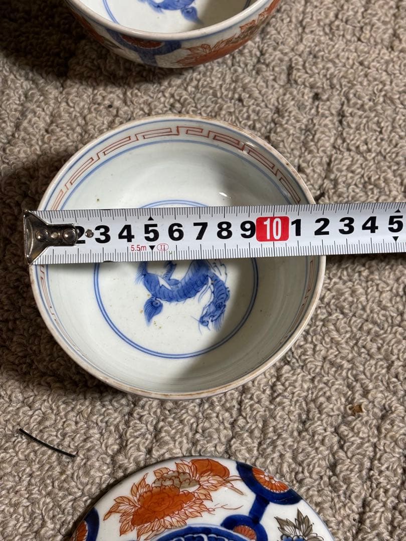 古伊万里色絵金彩蓋茶碗 江戸〜明治期 蓋付き御茶碗 麒麟 銘あり 染付