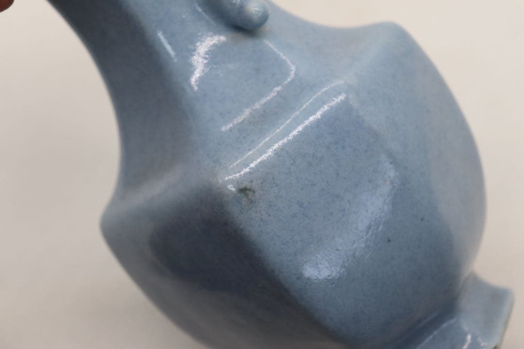 中国　清時代　天青釉雙耳瓶　木箱付　送料込み250520