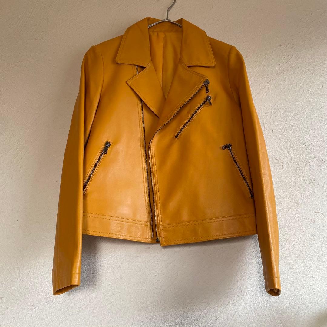 週末セール I' hiver レザー(羊革)ショートブルゾン LL イエロー系