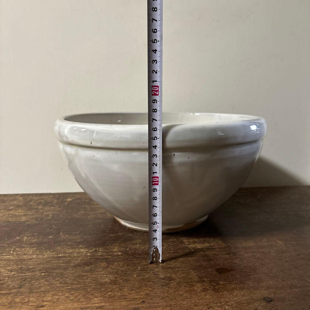 東北民窯　平清水焼　大鉢　白釉　花器　こね鉢　白磁　骨董　アンティーク　李朝