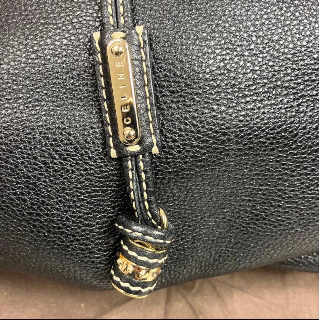 【極美品】セリーヌ ワンショルダー トリオンフ ビタースウィート シボ革 黒