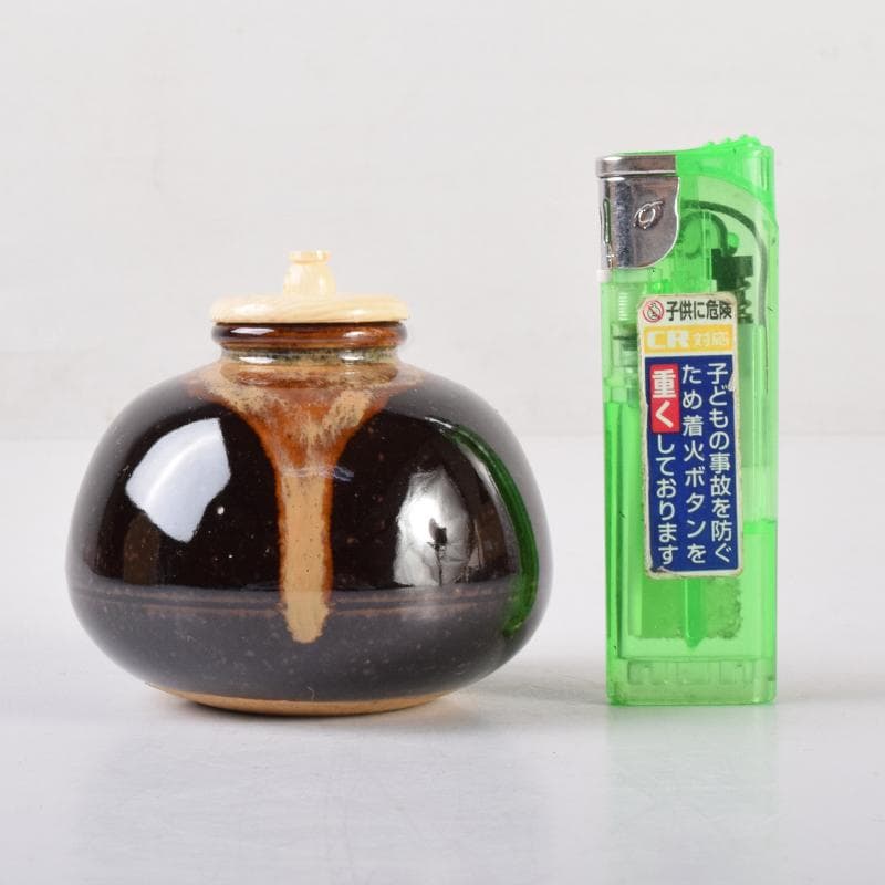 膳所焼 陽炎園造 淡海ぜぜ 茄子 茶入 仕覆付 共箱 M 7080 - メルカリ