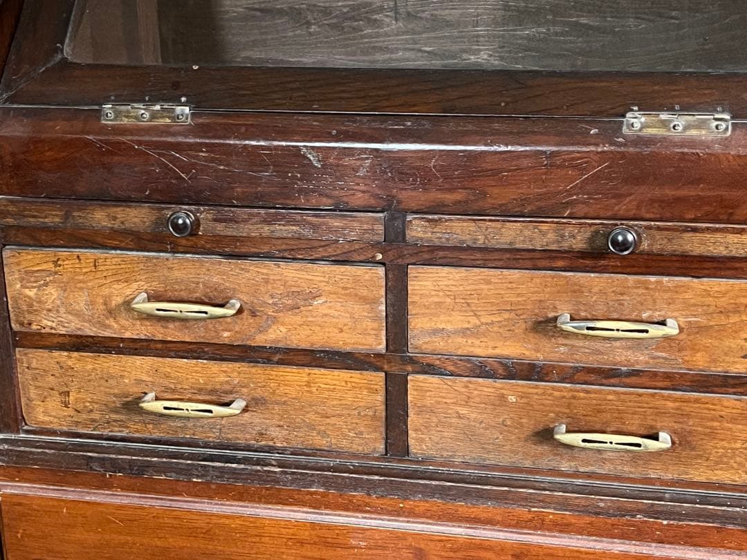 アンティーク ガラス扉 木製 飾り棚 眼鏡屋 ショーケース 骨董