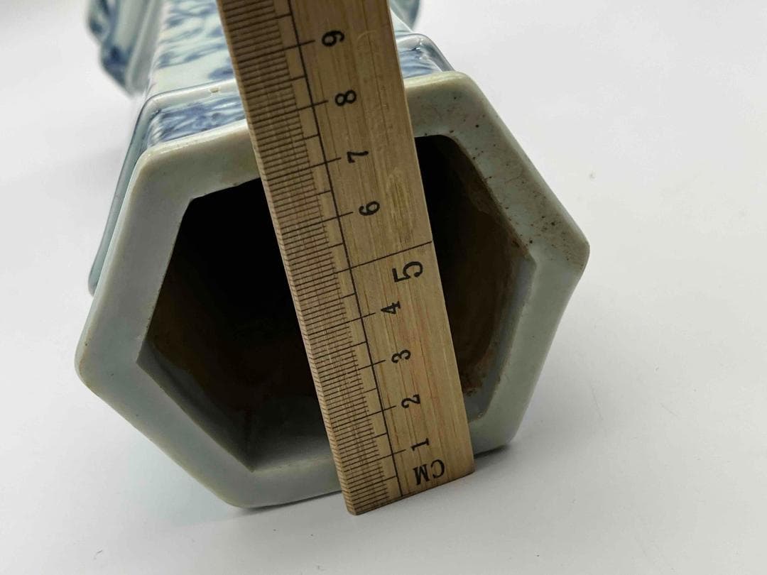 明時代 染付 青花仙人文塔型筆筒 白磁 文房具 名品珍品 香炉 (C-