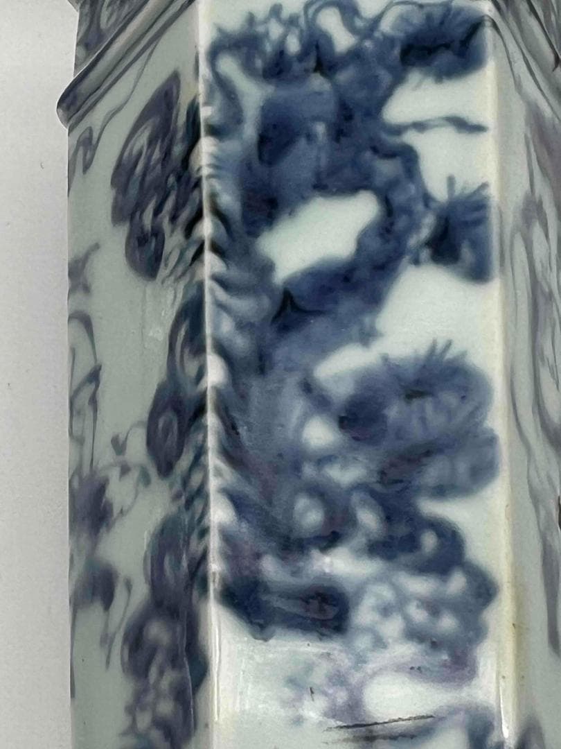 明時代 染付 青花仙人文塔型筆筒 白磁 文房具 名品珍品 香炉 (C-