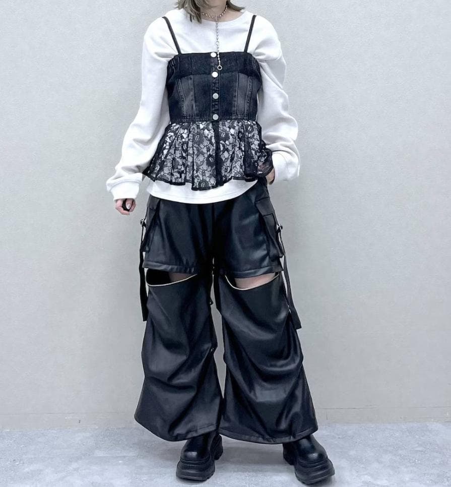 【美品】HARE　2WAYメタルカーゴパンツ　ブラック　レザー