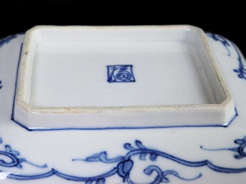 大聖寺伊万里 染錦 波千鳥に菊 花唐草の図 長皿 B288AS-CRn