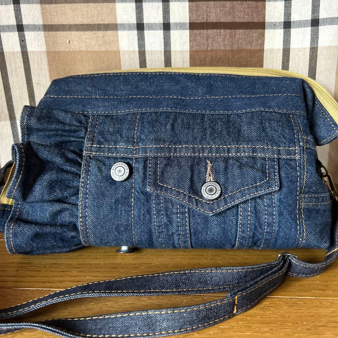 デニムリメイクフリルテトラポーチハンドメイド