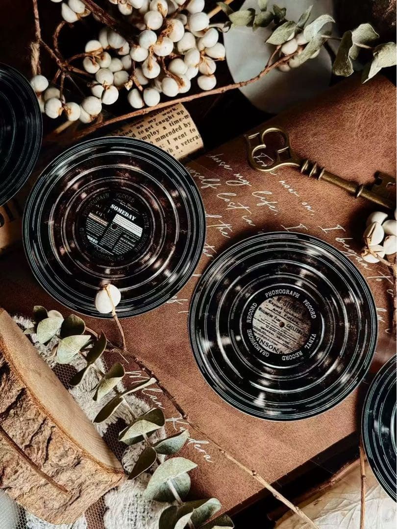 霖蓝汐原创手账《黑胶唱片》海外マスキングテープ　マステ 【2653】