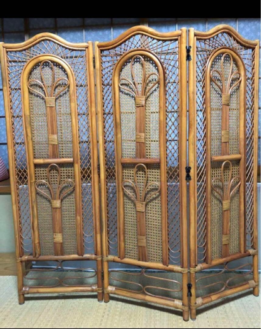 アンティーク 木製 アーチ型 3連パーテーション 衝立 間仕切り