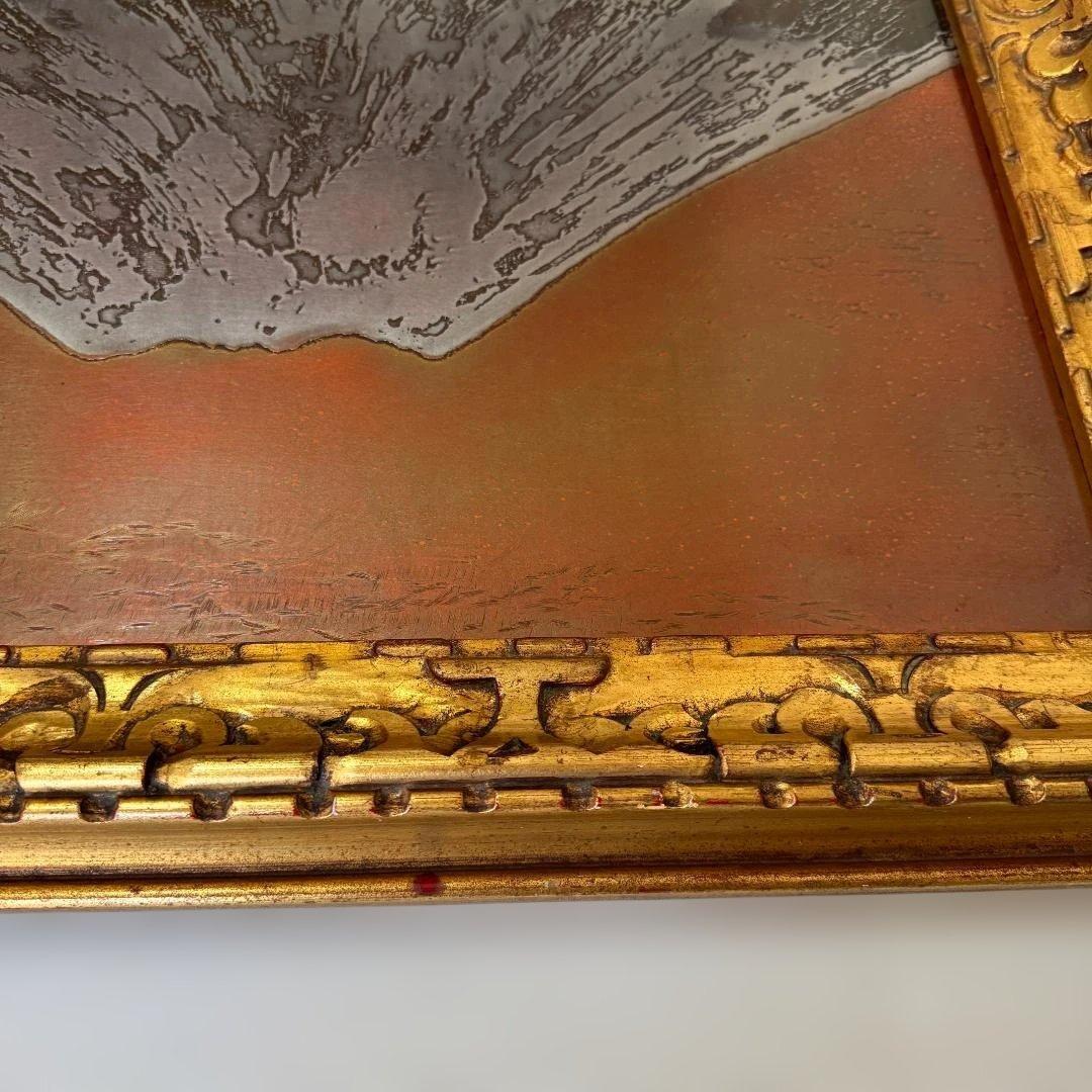 富士山 立体金属アート アンティーク調 金色木製額