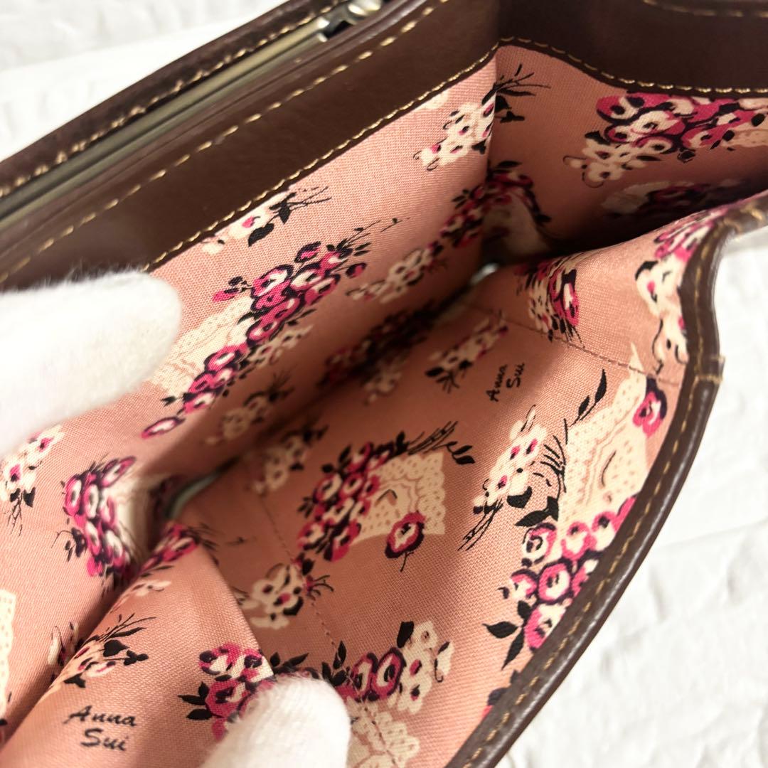 ニ*ラ様 ANNA SUI アナスイ 三つ折り財布 がま口 レザー ブラウン 蝶