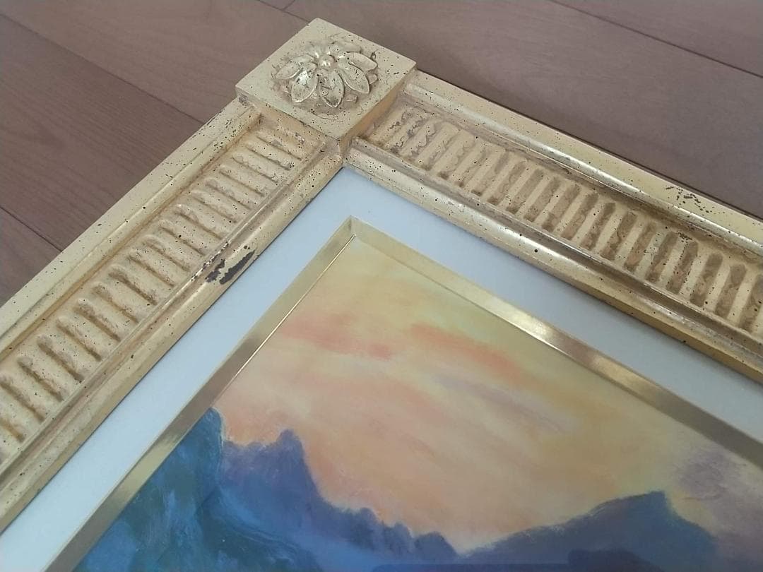 油彩画 「浅間夕景」油絵 絵画 F4 風景画 アート 額装 額縁 古径