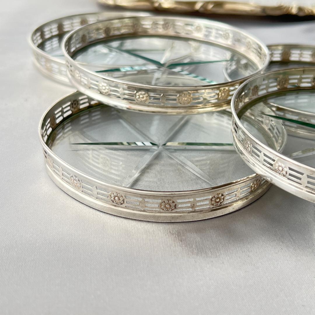 【WEBSTER】 フローラルのコースター 6枚【純銀/ガラス】 スターリング