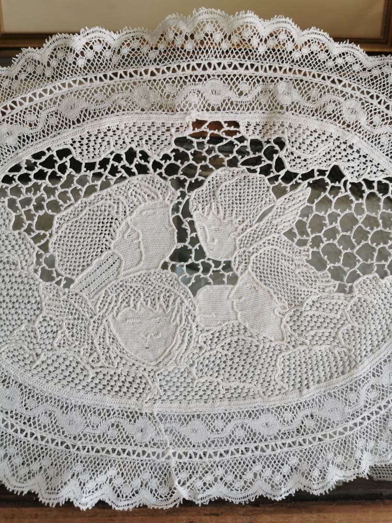 アンティーク ポワンドヴェニス 5人の天使のニードルワーク 手刺繍