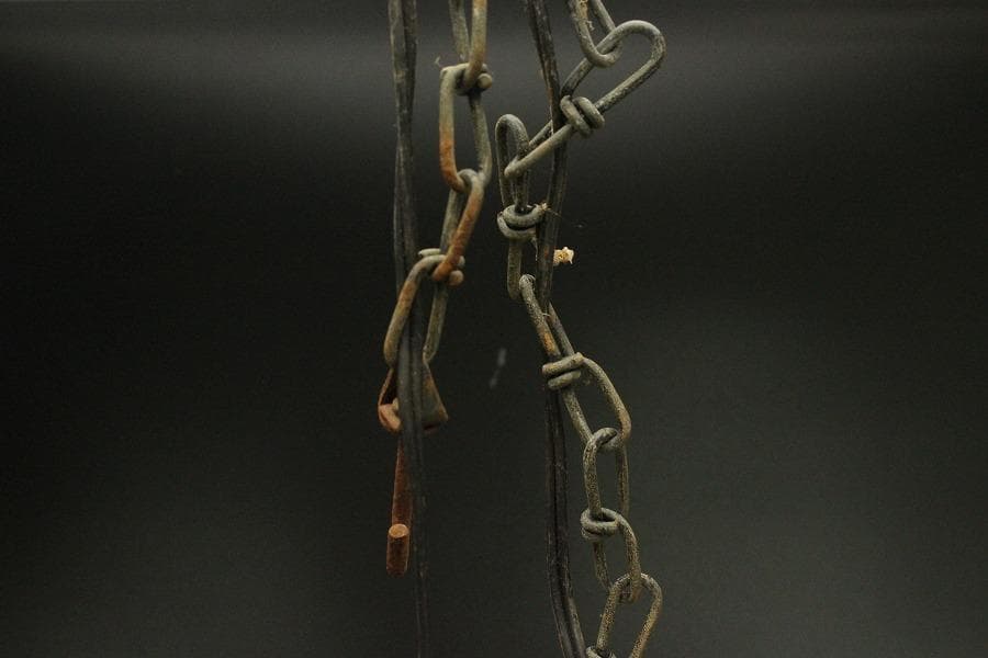 鉄製 吊り灯 和照明 吊り鎖付 時代物(A977)