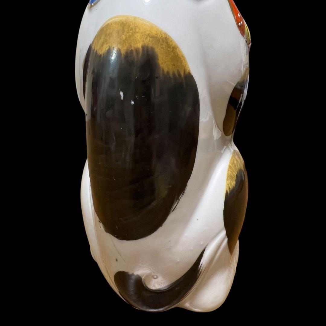 鸛《美品＆希少》明治~大正時代 古瀬戸 色絵 金彩 招き猫BIG 高さ24cm