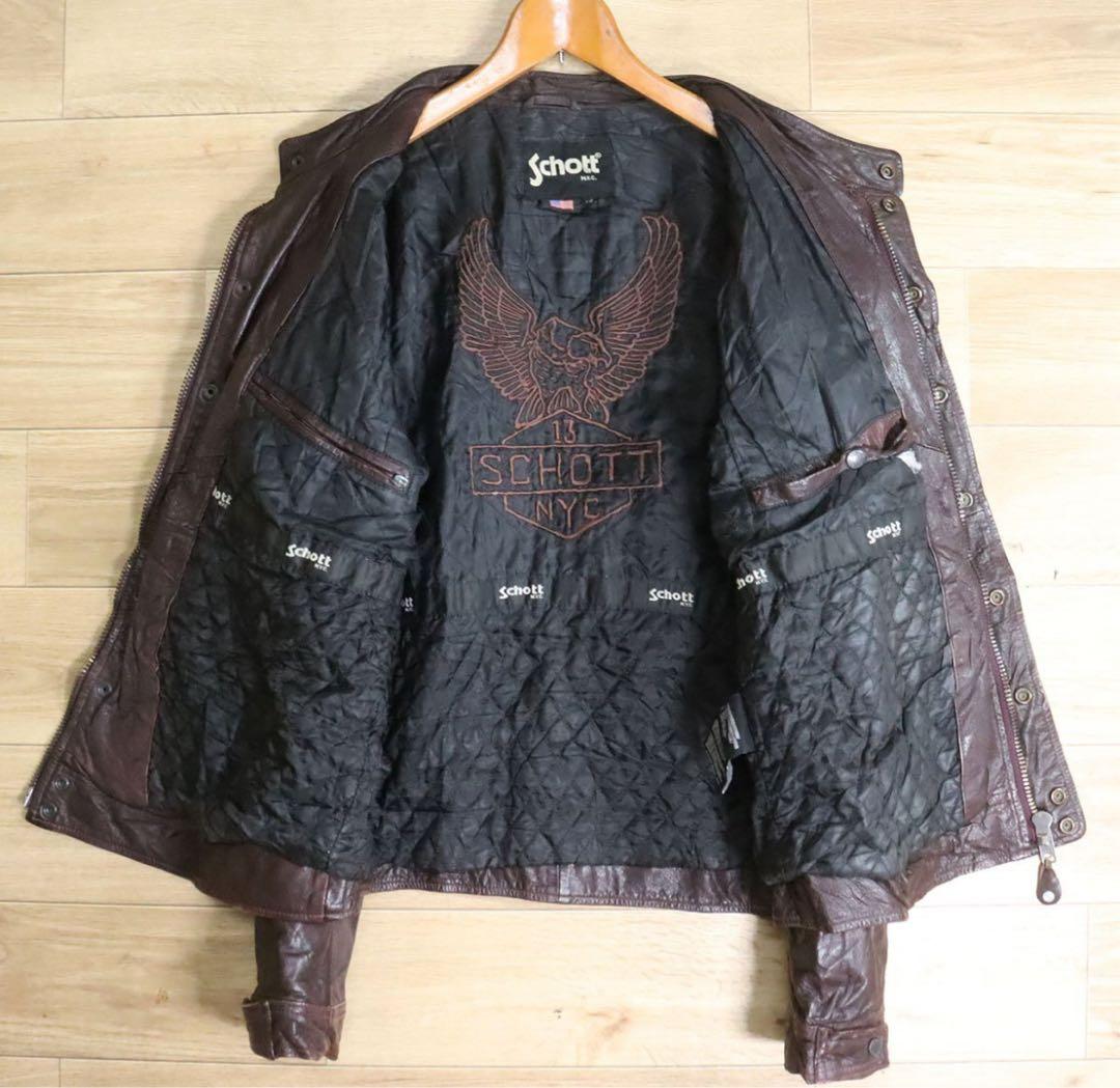 Schott シングルライダース 本革 レザージャケット 刺繍 イーグル