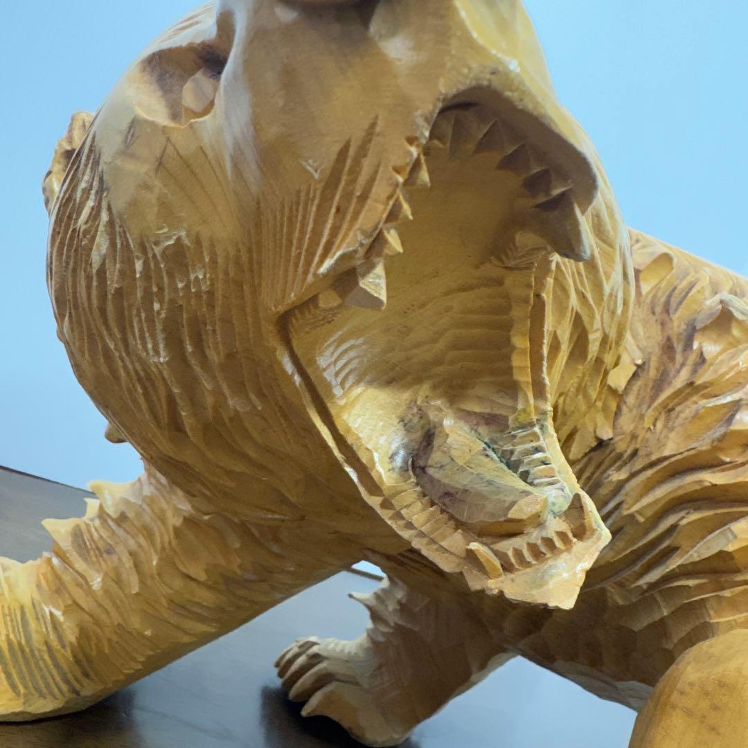 希少】 木彫り 熊 一刀彫 怒り熊 置物 全長約40cm 工芸品