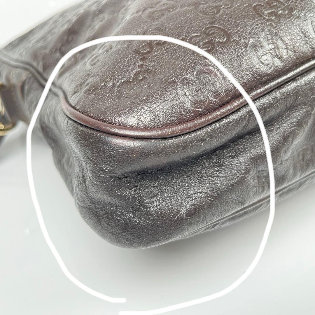 【極美品】グッチ ビジネスバッグ シマレザーGG 本革 ダークブラウン メンズ