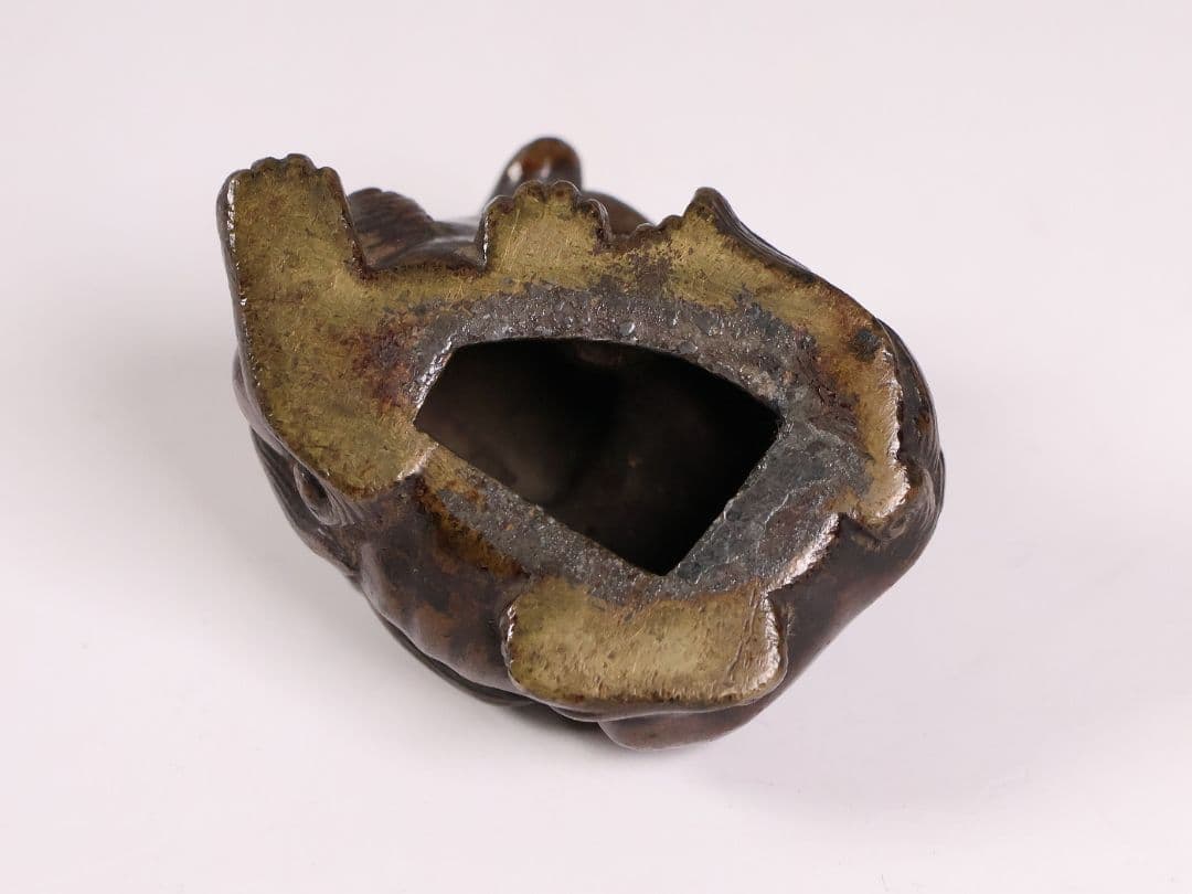 古銅 獅子 置物 5cm 71.4g 木箱入り 時代 金工 根付？【MB109】