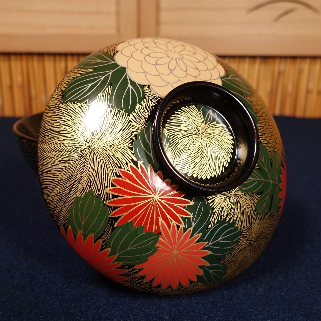 輪島塗 沈金 蒔絵 菊花尽図 吸物椀 7客 共箱