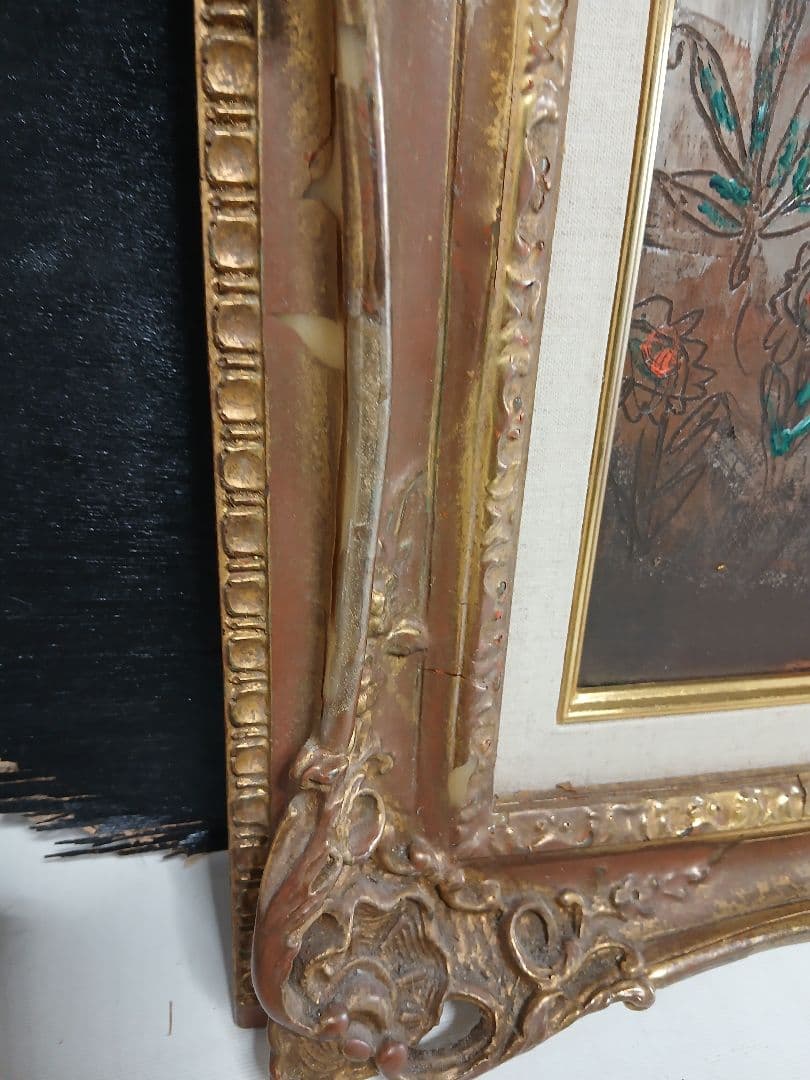 油彩画　人形　F6号『竹中　尚一郞』作者　・額サイズ495×590 ゴールド