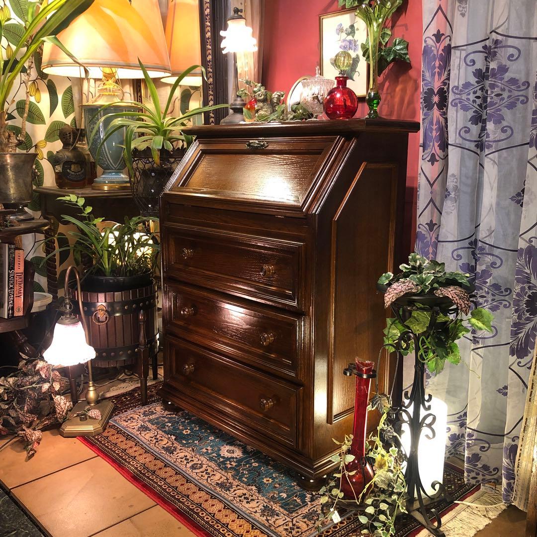 イタリアン　アンティーク　オーク　コンパクト　ライティングビューロー