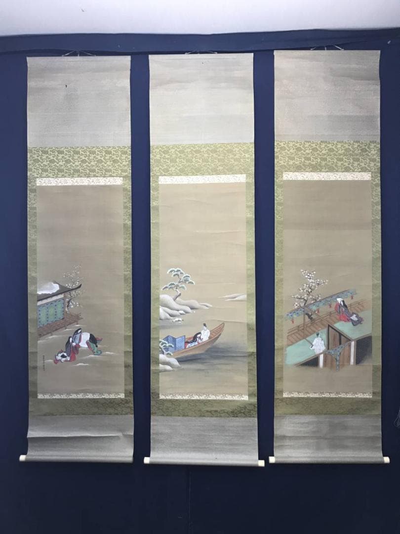 【真作】土佐光文/人物図/三幅/宮中図/掛軸/名家伝来/AC-21