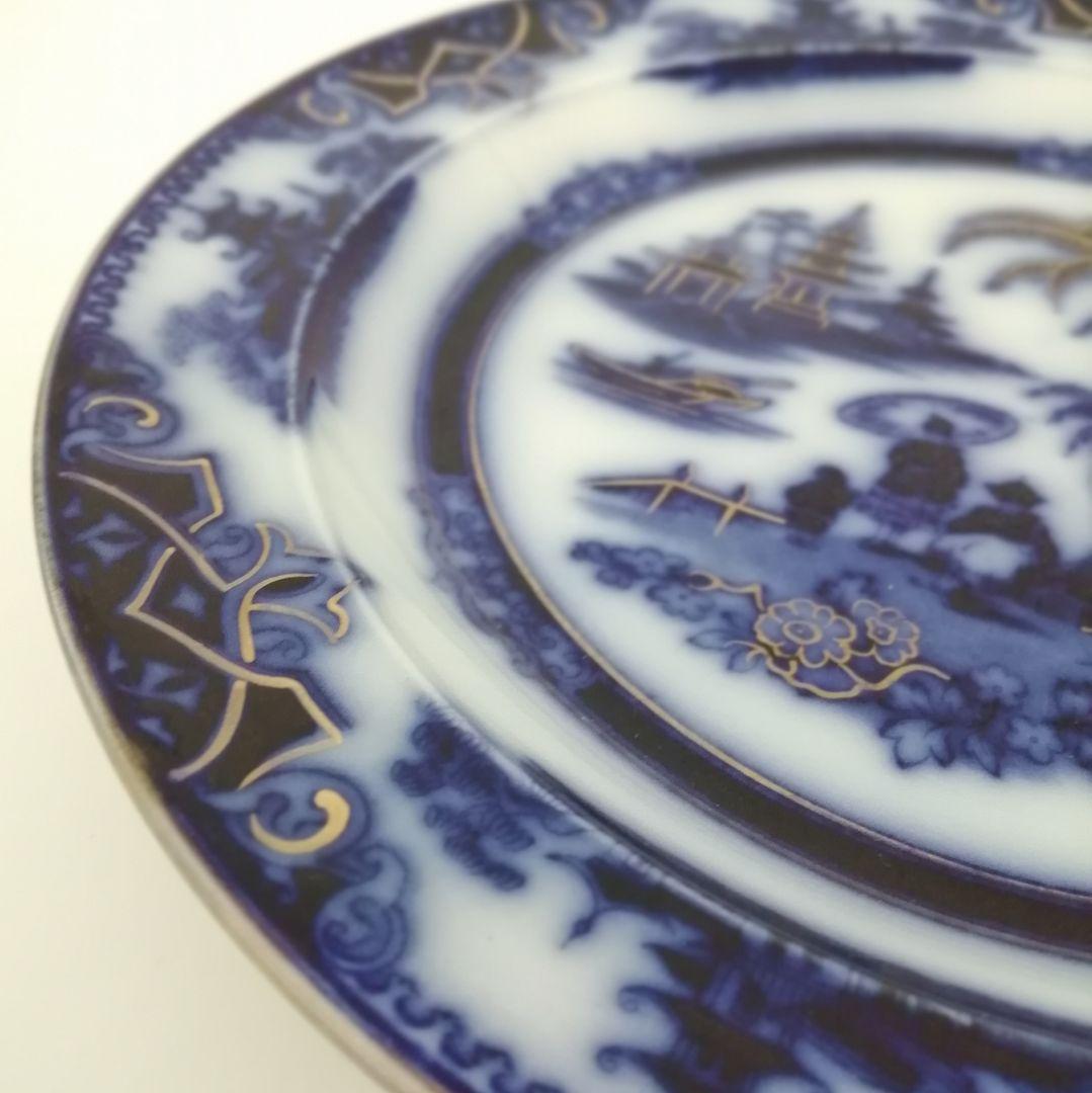 デルフト 阿蘭陀焼 ペトルスレグー フローブルー 金彩にじみ手 皿1客