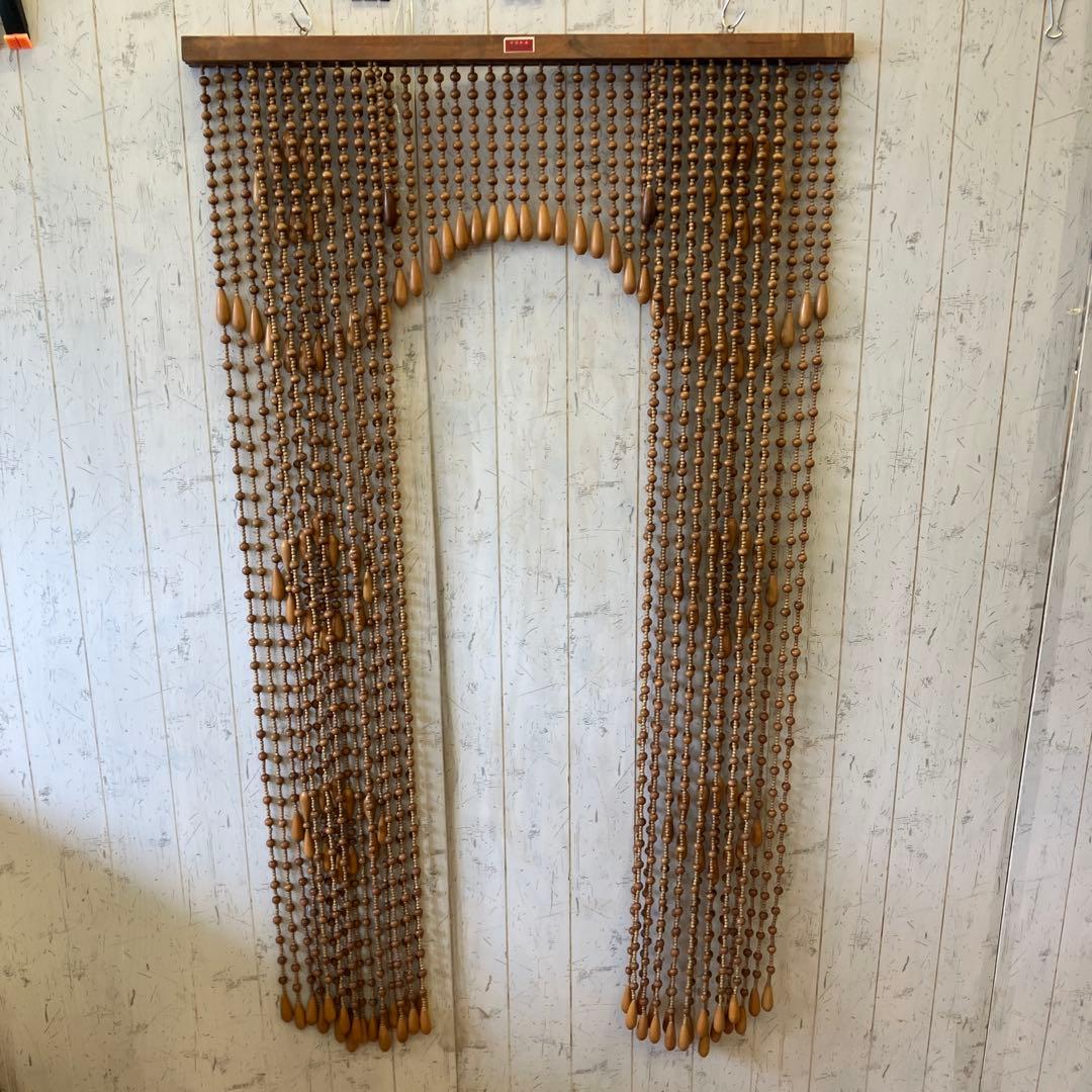 昭和レトロ スライド式 開閉 アーチ型 ウッドビーズ のれん カーテン