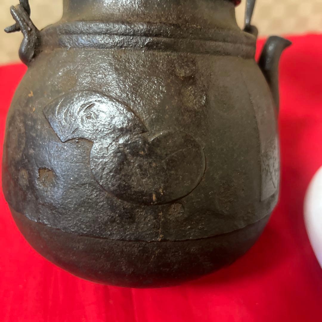 江戸時代小ぶり650cc 棗形鉄瓶斑紫銅蓋龍文堂煎茶急須 古美術