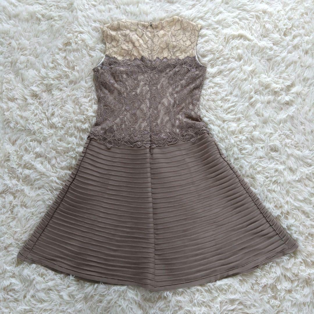 タダシショージ　Aライン　ベージュ系　コードレース　ワンピース　ドレス