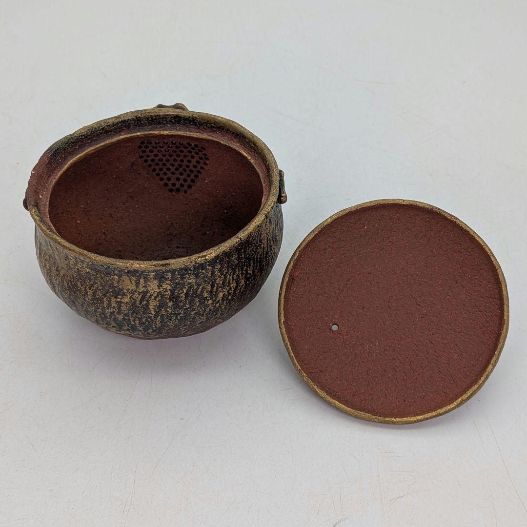 鈴木篤夫 備前焼 金彩備前桃摘宝瓶 四方桟共箱共布栞 手造り宝瓶 煎茶