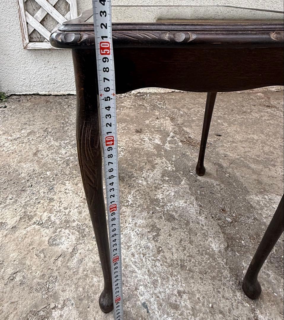 英国アンティーク風】サイドテーブル＊緑色×ゴールド縁取りのガラス天板