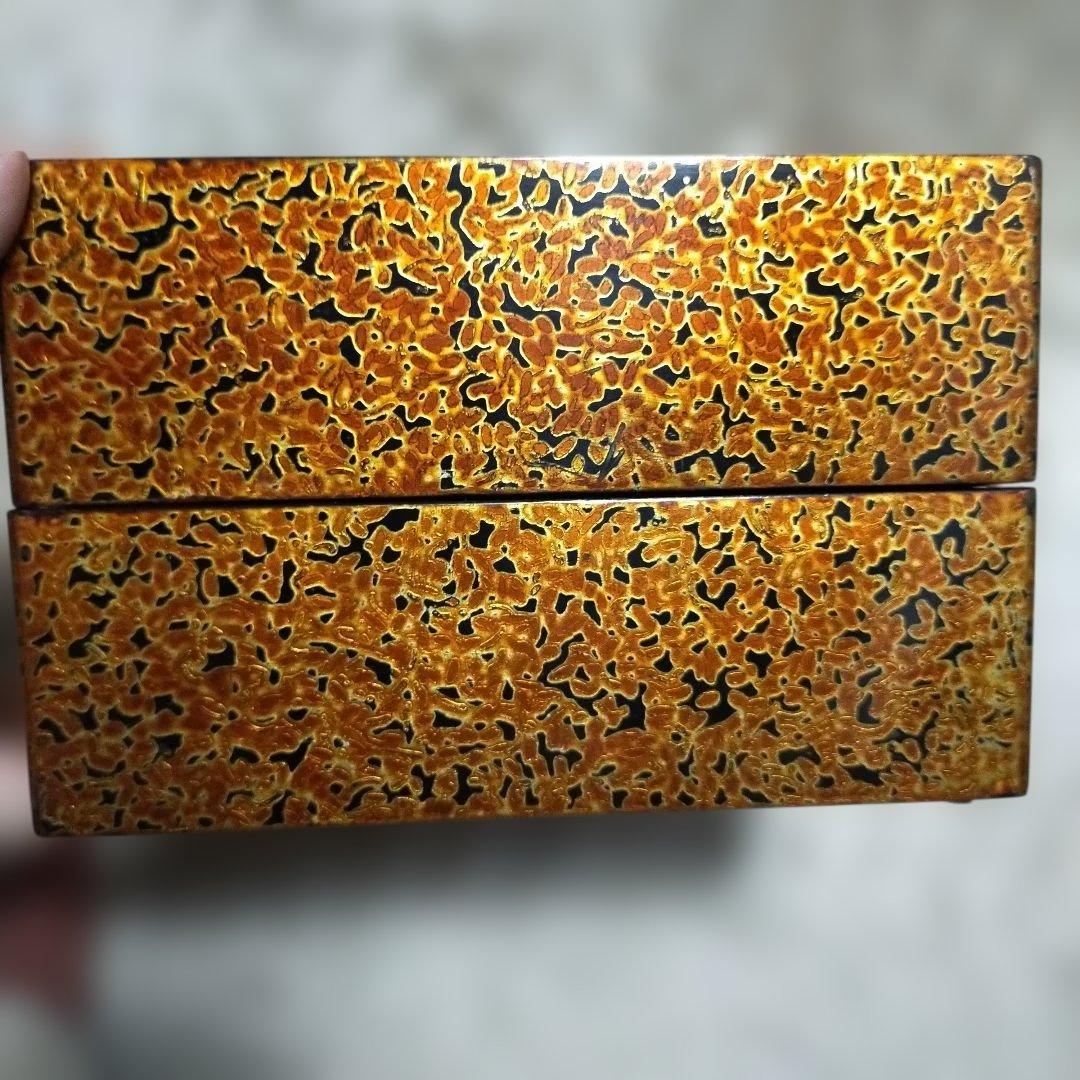 昭和　レトロ　津軽塗　重箱 金色と茶色の模様