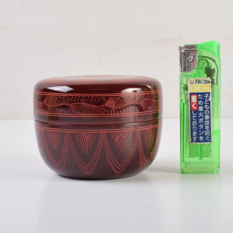 茶道具 中村湖彩作 キンマ彫 平棗 共箱 V 9029