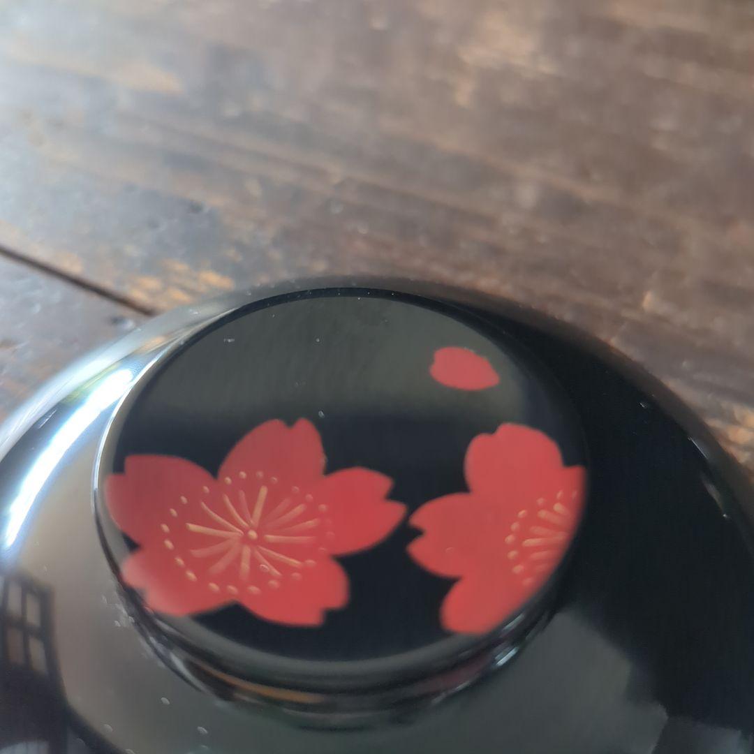 京都美術　漆芸作家　作家もの　山中漆器　草花絵変わり　雑煮椀　吸物椀　黒　5客揃