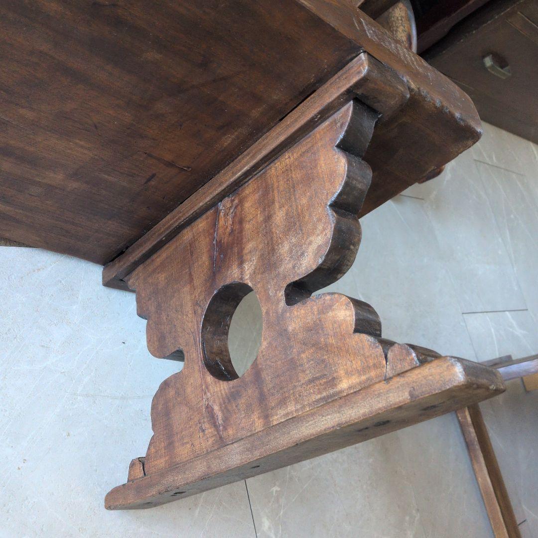 ブロカント古道具アンティーク重厚な経机 天板厚 5センチ ローテーブル