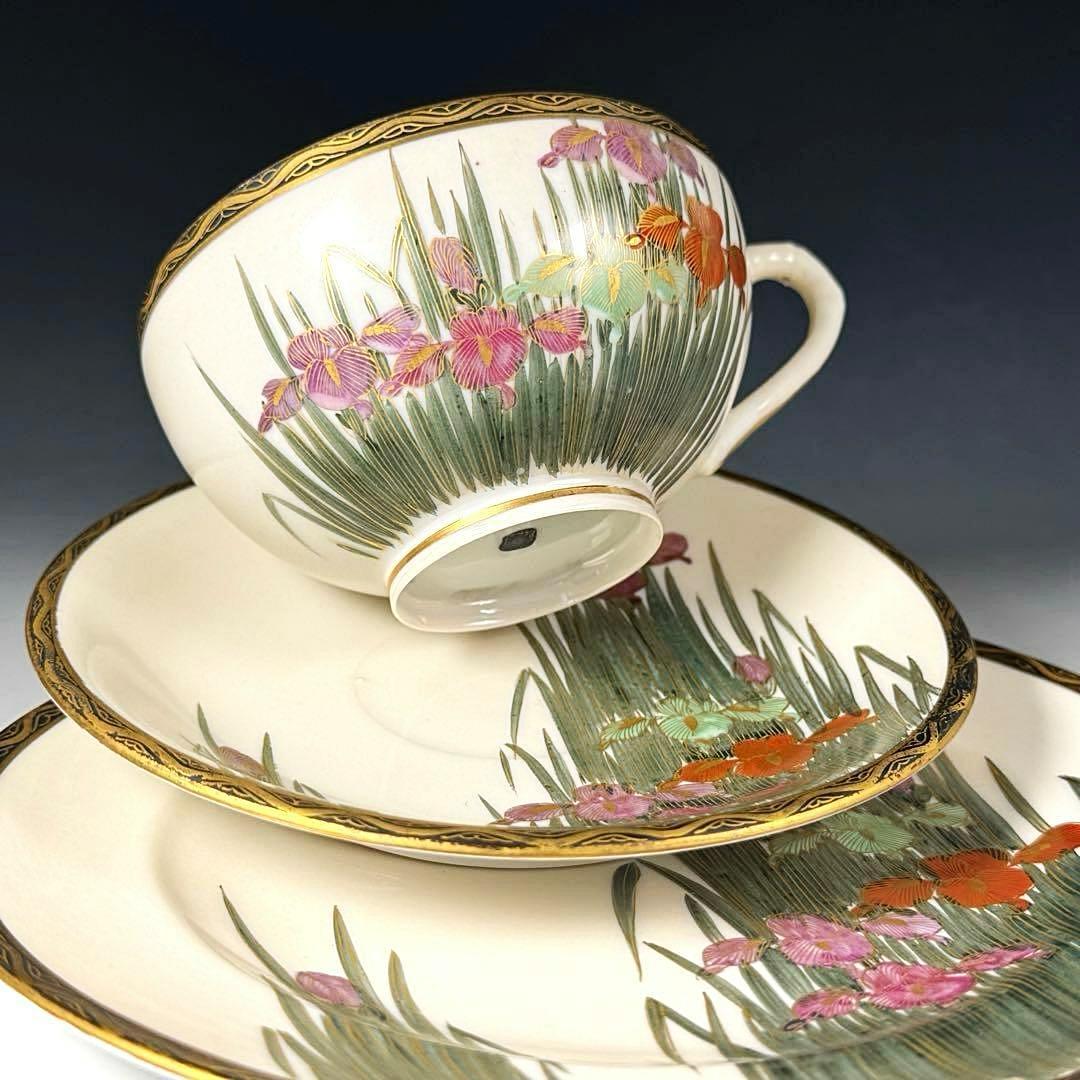 極美品□オールドニッポン 薩摩 エッグシェル 金彩 菖蒲図紋