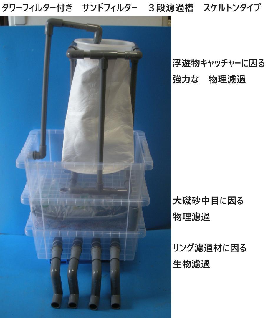 ブラックの オシャレな 3段濾過槽 タワータイプ 浮遊物キャッチャー