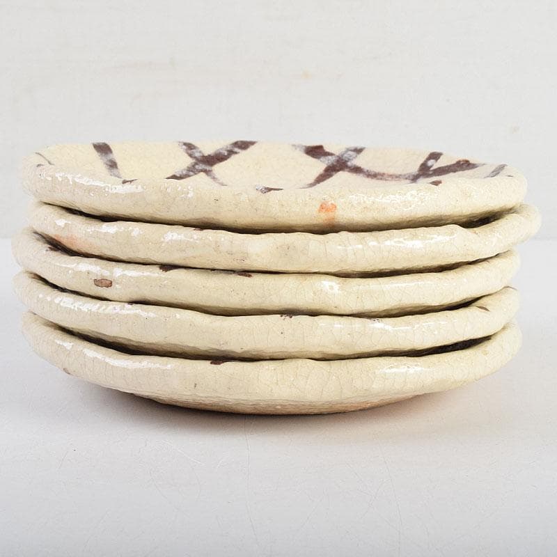 北大路魯山人作 網目文 銘々皿 五客 銘「磯風」 清水公照極め