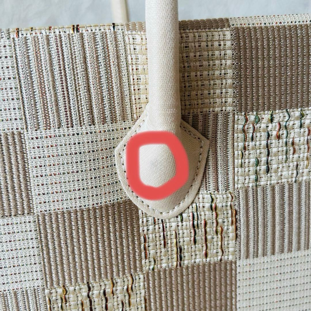 【セール✨】利休バッグ　和装バッグ　アイボリー　チェック柄　底鋲　総柄　春夏秋