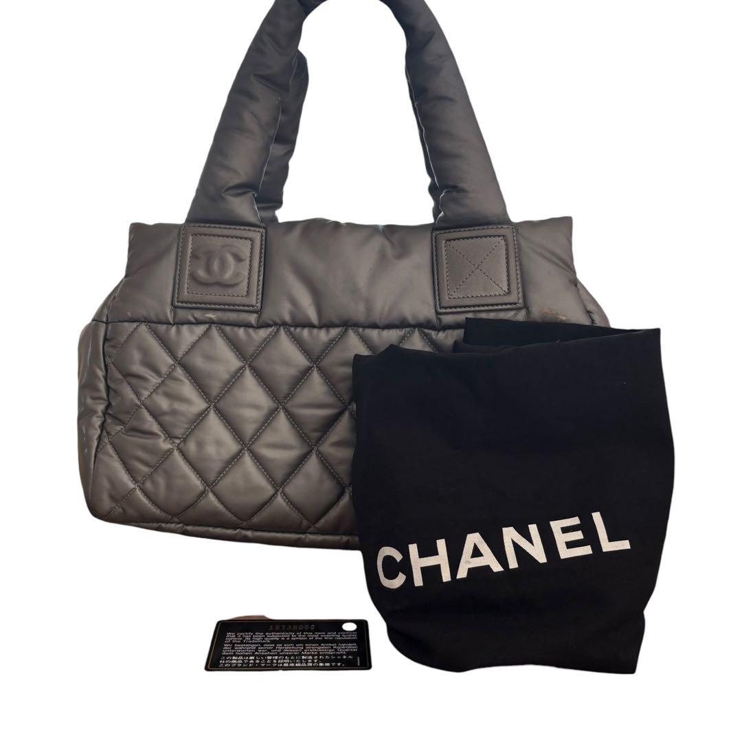 CHANEL コココクーン トートバッグ グレー ナイロン レザー